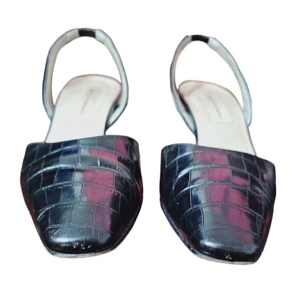 SAKS FIFTH AVENUE black leather square toe slingback 2.5" low heels size 8B - Picture 2 of 15